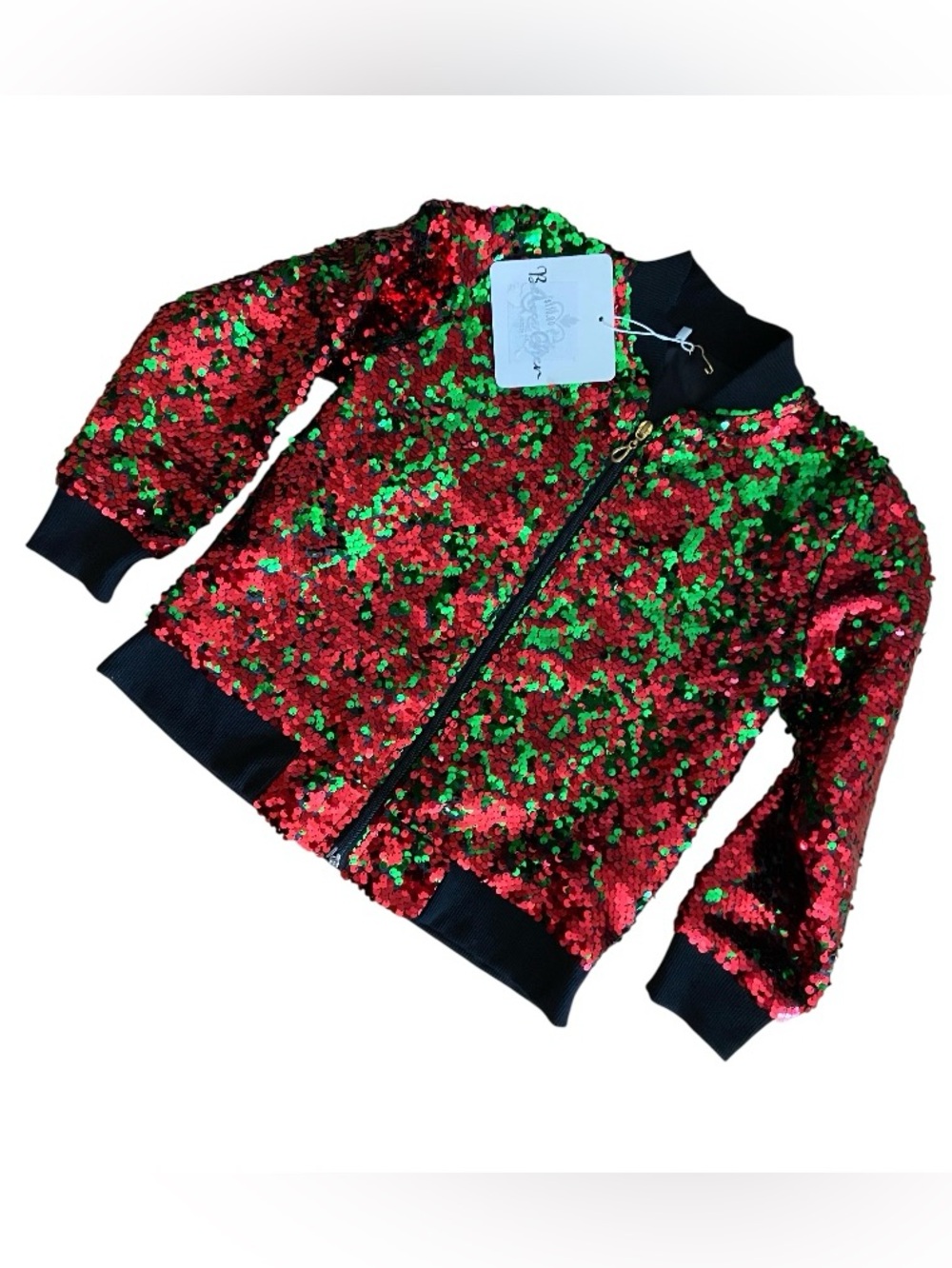 Kids Reversible Sequin Bomber Jacket - Red & Green